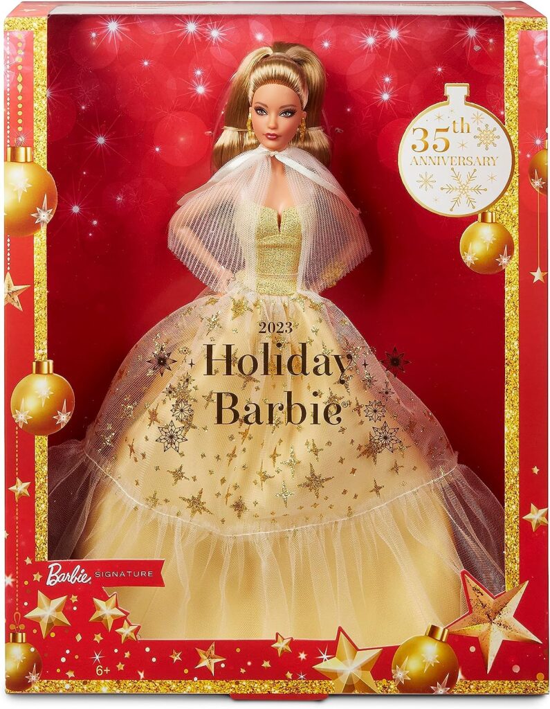 2023 Holiday Barbie Doll, Seasonal Collector Gift, Barbie Signature, Golden Gown and Displayable Packaging, Light Brown Hair