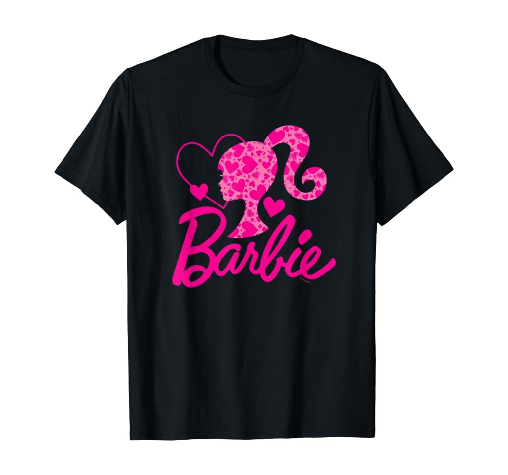 Barbie Black Heart Logo Crew Neck T-Shirt - Classic Fit, Short Sleeve, Cotton-Polyester Blend