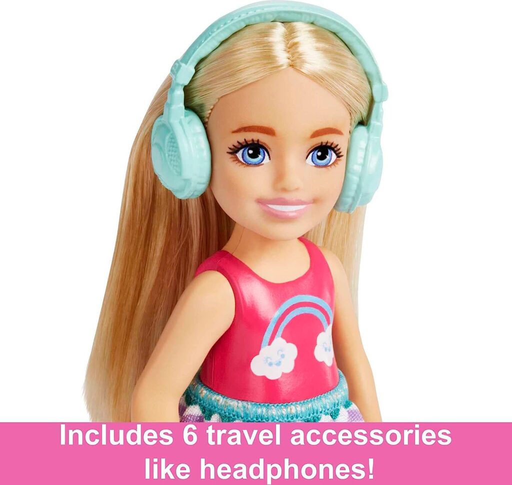 Barbie Chelsea Doll  6 Accessories, Travel Set with Puppy, Pet Carrier  Backpack that Opens  Closes, Blonde Small Doll