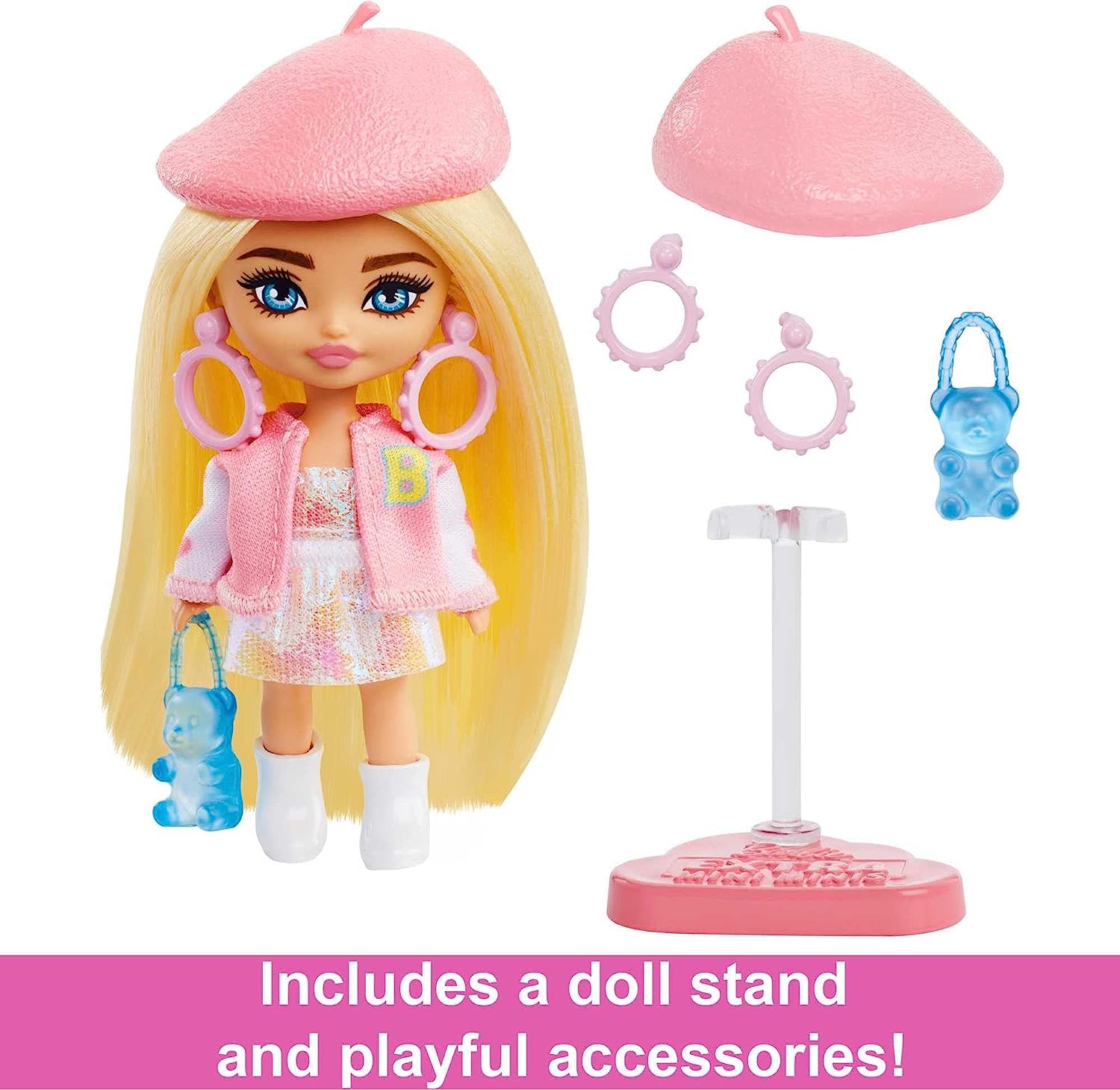 Barbie Extra Mini Minis Doll with Blonde Hair, Beret, Varsity Jacket & Accessories & Stand, 3.25-Inch review