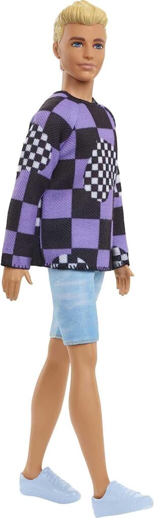 Barbie Fashionistas Ken Fashion Doll #191 with Blonde Cropped Hair in Checkered Sweater, Denim Shorts  White Sneakers