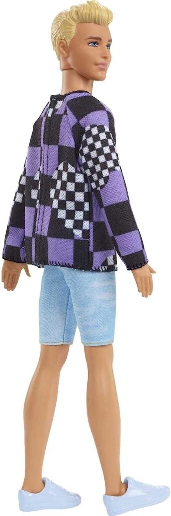 Barbie Fashionistas Ken Fashion Doll #191 with Blonde Cropped Hair in Checkered Sweater, Denim Shorts  White Sneakers