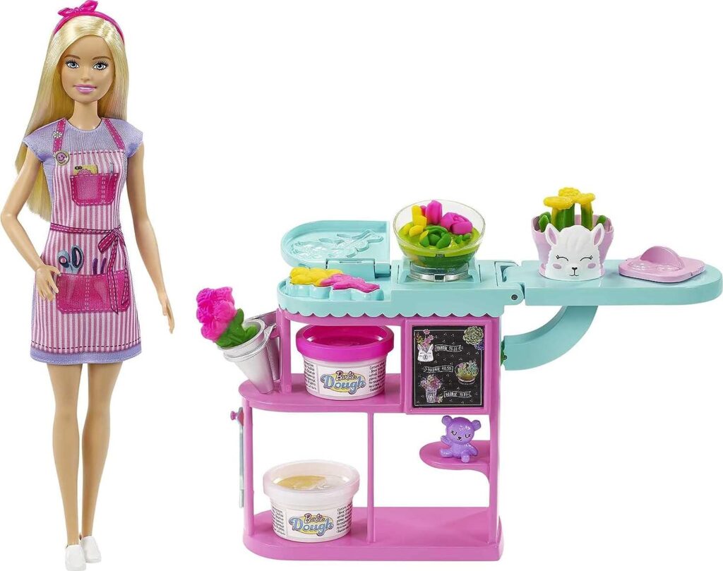 Barbie Florist Doll  Playset, Flower-Making Station with Molds, 3 Dough Colors  Accessories, Blonde Fashion Doll