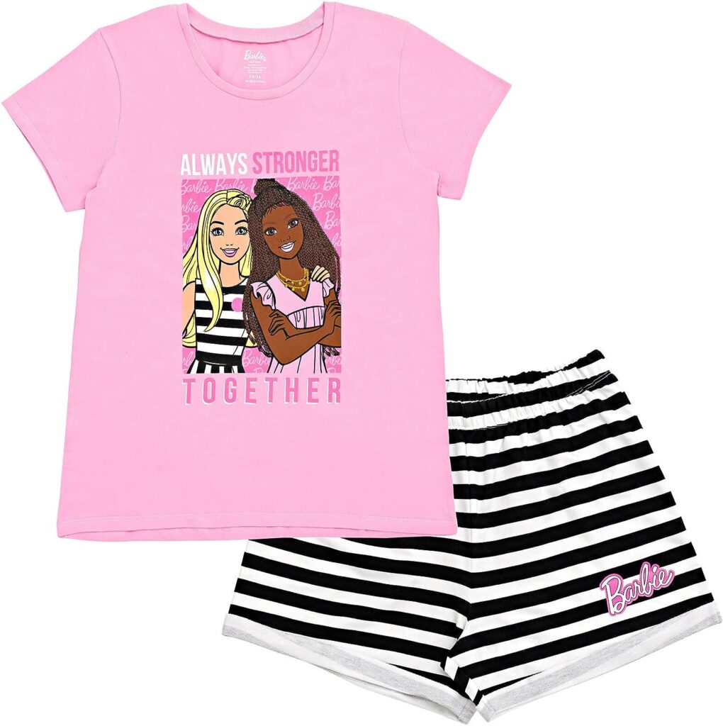 Barbie Girls T-Shirt and French Terry Shorts Outfit Set Toddler to Big Kid