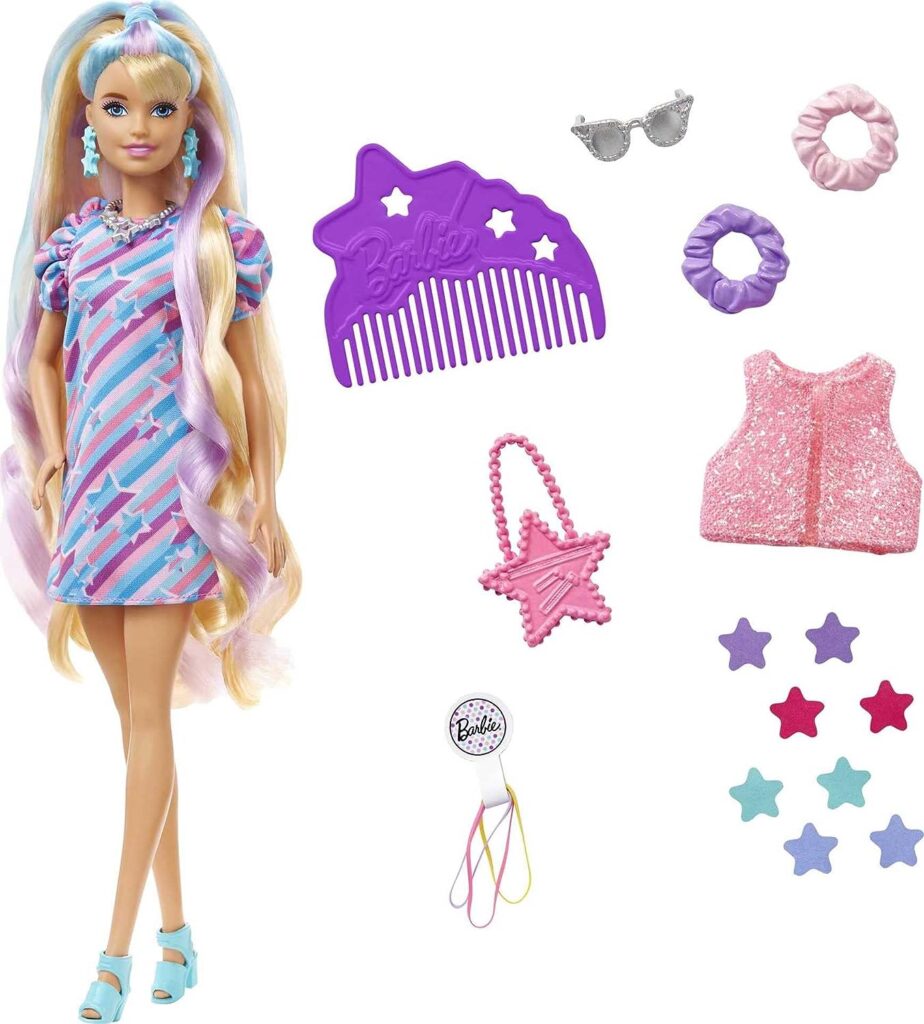 Barbie Totally Hair Doll, Star-Themed with 8.5-Inch Fantasy Hair  15 Styling Accessories (8 with Color-Change Feature)