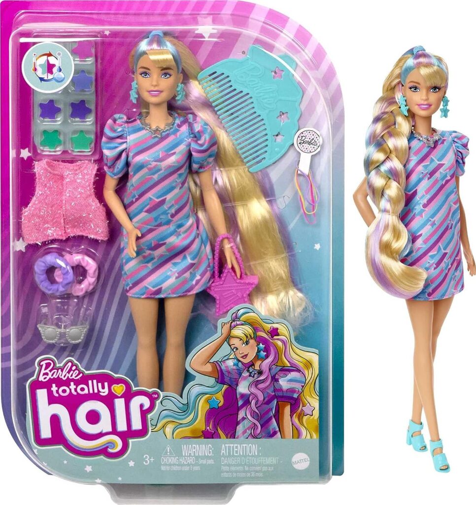 Barbie Totally Hair Doll, Star-Themed with 8.5-Inch Fantasy Hair  15 Styling Accessories (8 with Color-Change Feature)