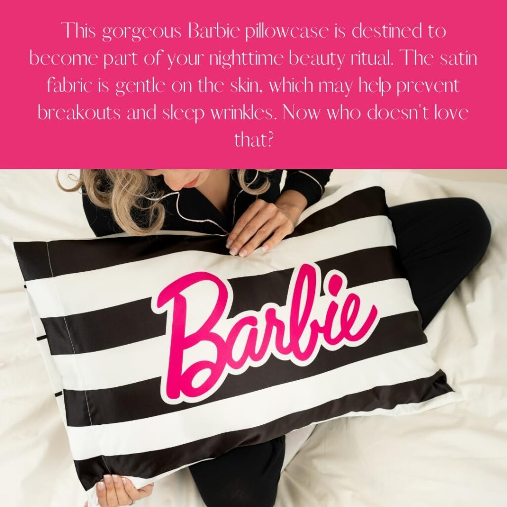 Franco Collectibles Barbie Movie Black  White Stripped Beauty Silky Satin Standard Pillowcase Cover 20x30 for Hair and Skin, (Official Licensed Product)