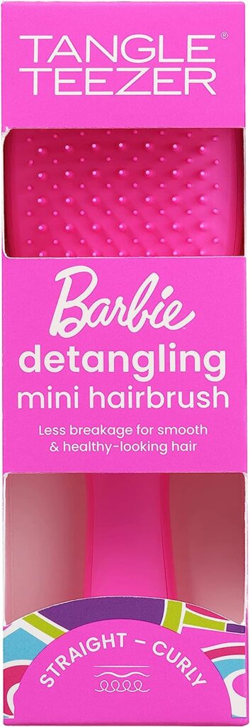 Tangle Teezer x Barbie The Mini Ultimate Detangling Brush, Dry and Wet Hair Brush Detangler for Traveling and Small Hands, Totally Pink